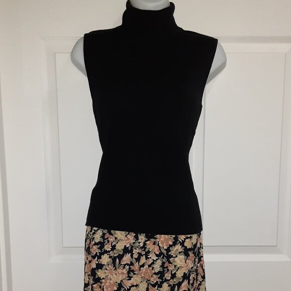 Set Vintage 1990's Y2K * Black Sleeveless Turtleneck & Long Floral Skirt * Sm 4 - Picture 7 of 10